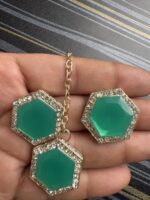 Traditional Green Stone Bridal Necklace Set with Earrings