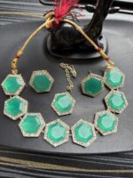 Traditional Green Stone Bridal Necklace Set with Earrings