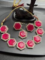 Bridal Red Stone Necklace Set with Earrings | Traditional Jewellery