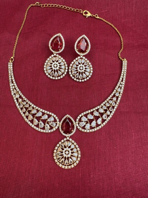 Red Stone Kundan Necklace Set with Earrings | Bridal AD Jewellery
