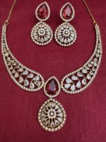 Red Stone Kundan Necklace Set with Earrings | Bridal AD Jewellery