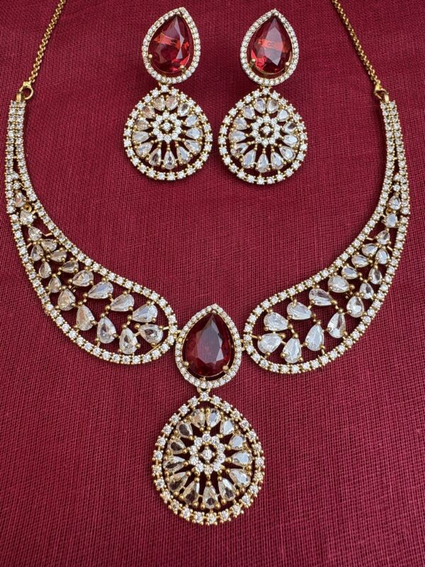 Red Stone Kundan Necklace Set with Earrings | Bridal AD Jewellery