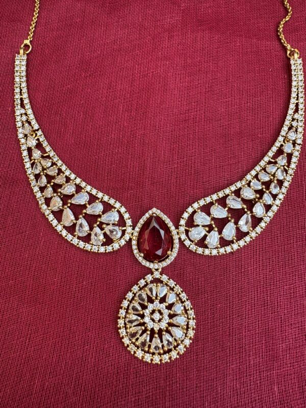 Red Stone Kundan Necklace Set with Earrings | Bridal AD Jewellery