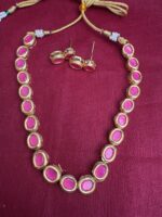 Gold Finish Kundan Choker Necklace Set with Earrings