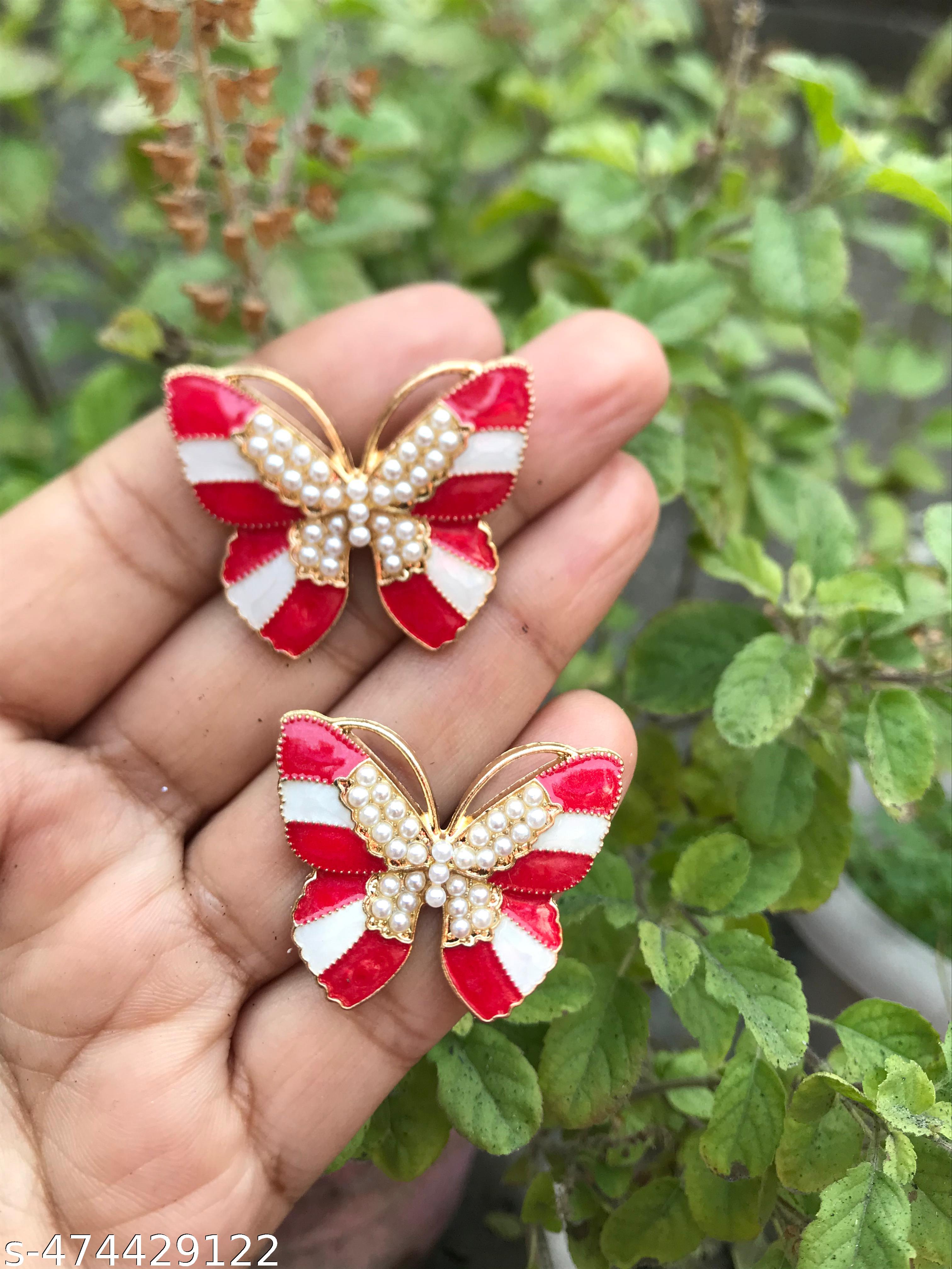 Pearl Red Wings Korean Earrings Studs
