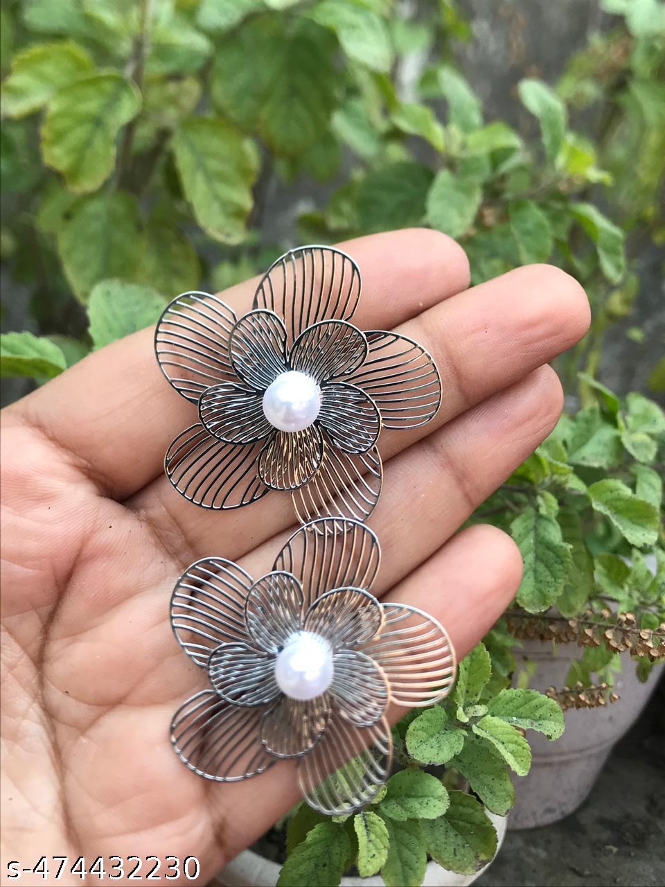 Korean style Floral Black Earrings and Studs