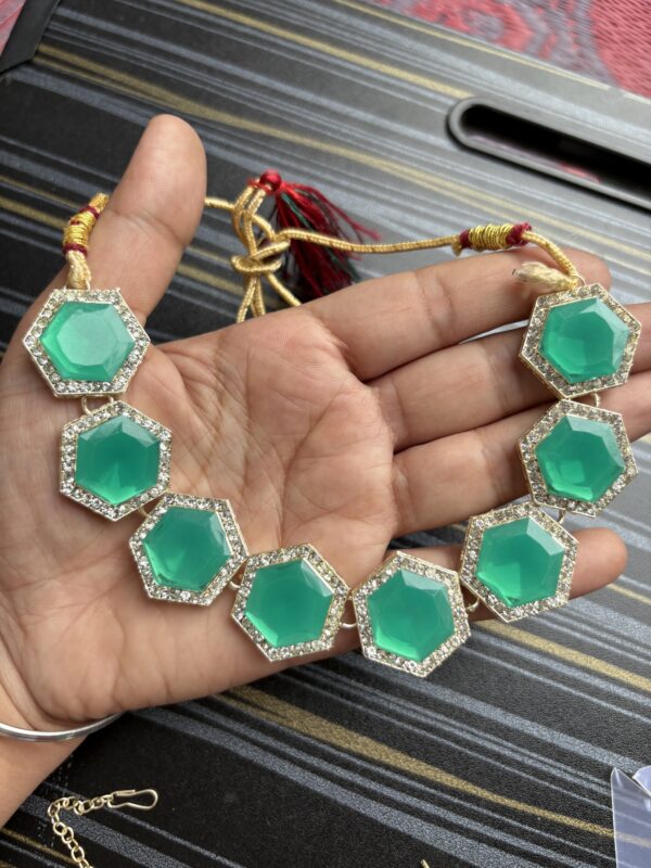 Traditional Green Stone Bridal Necklace Set with Earrings