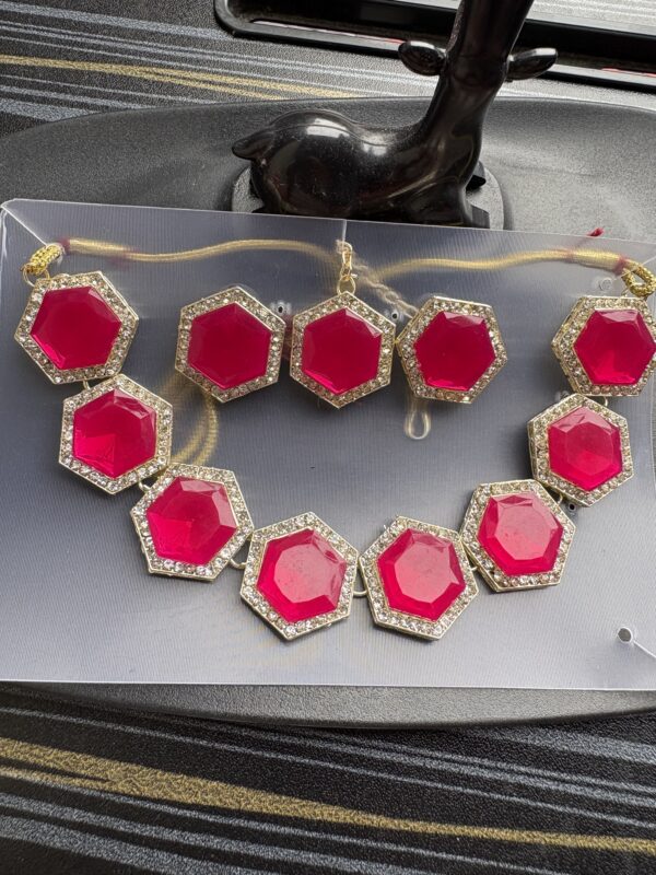 Bridal Red Stone Necklace Set with Earrings | Traditional Jewellery